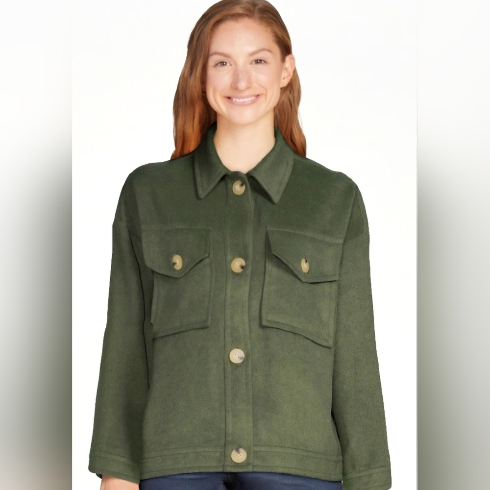 Time & Tru Size Small Green Shacket Soft Button Front Shirt New with Tag